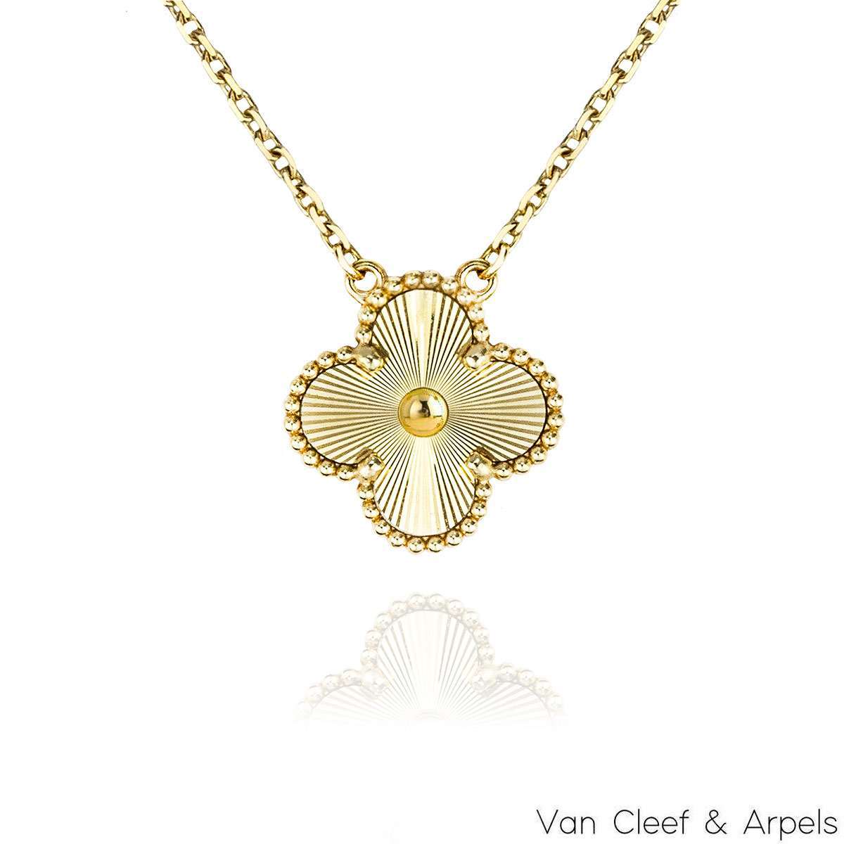 Van Cleef & Arpels Yellow Gold Guilloche Vintage Alhambra Pendant VCARP4KL00